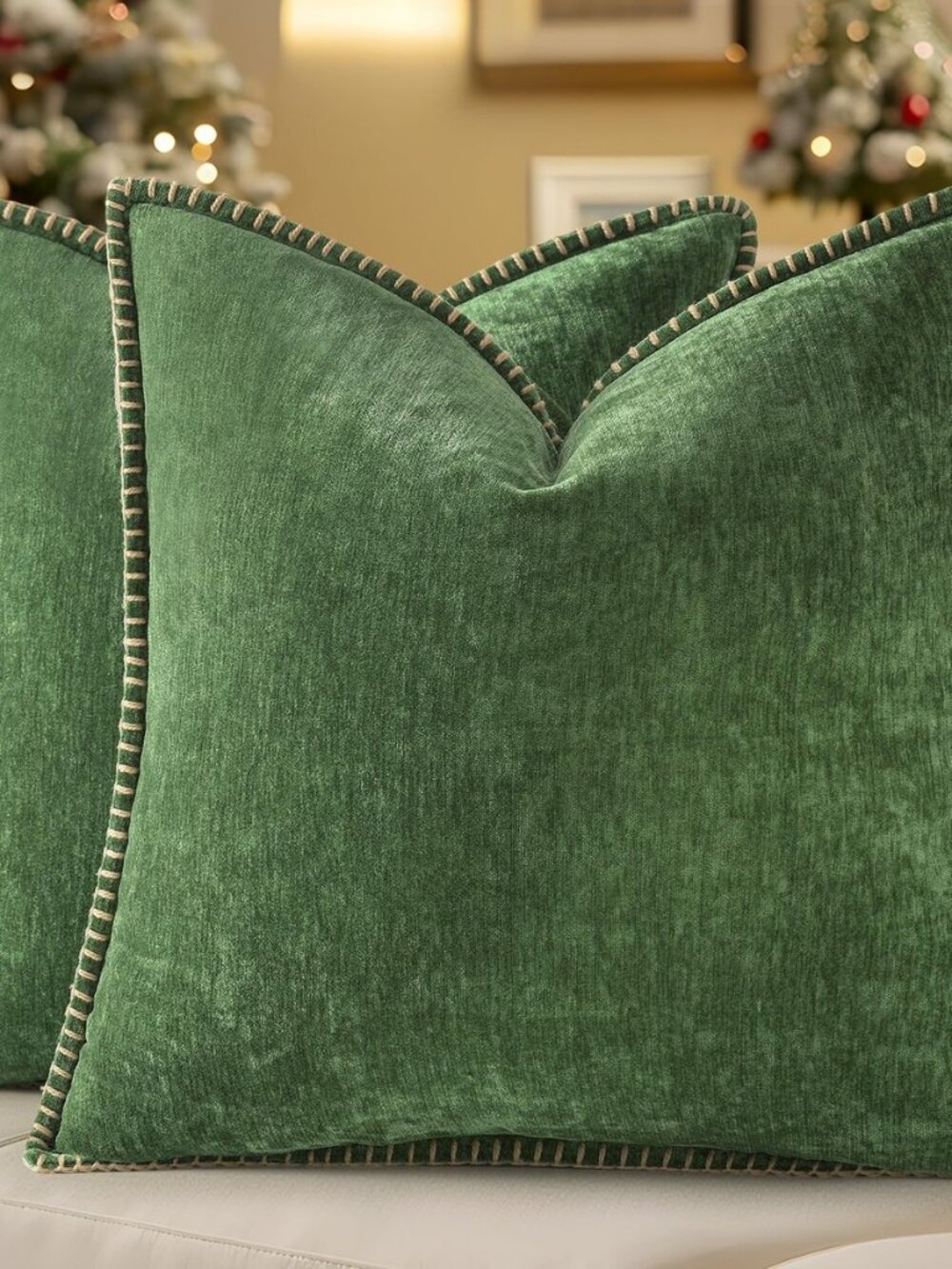 Soft Chenille Throw Pillow Covers 18x18 Set of 2 Forest Green
